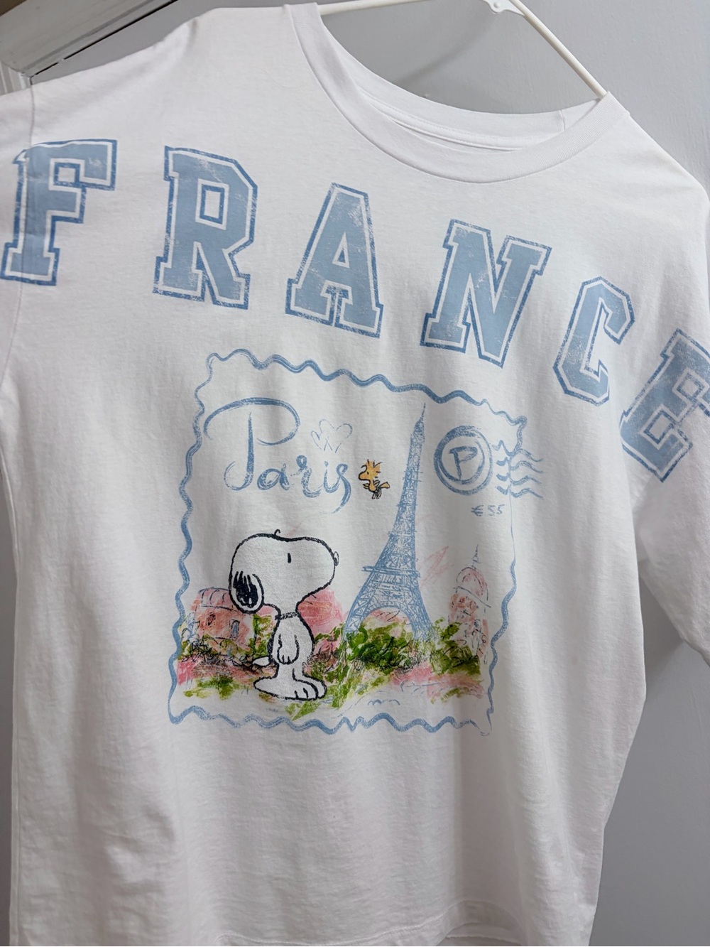 Peanuts Oversized White Tee with Light Blue & Pastel Paris Print - Picture 2 of 6